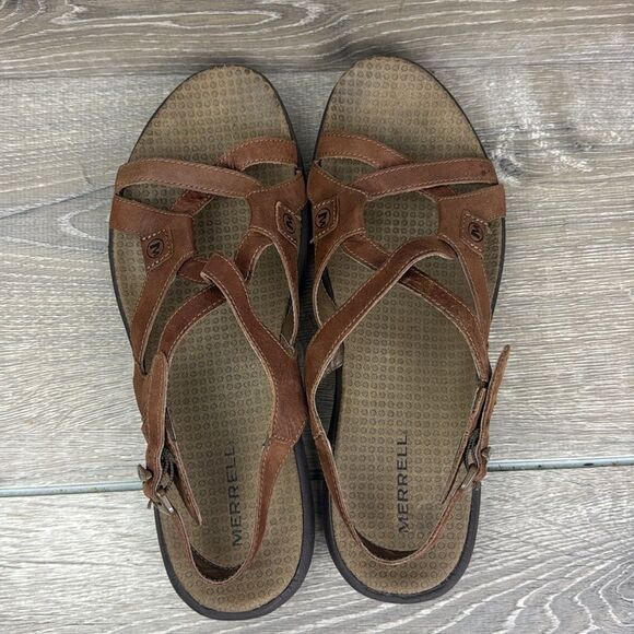 Merrell Terrain Ari Lattice J36612 Women’s Sz 9 Agave Brown Leather Strap Sandal - Picture 5 of 14